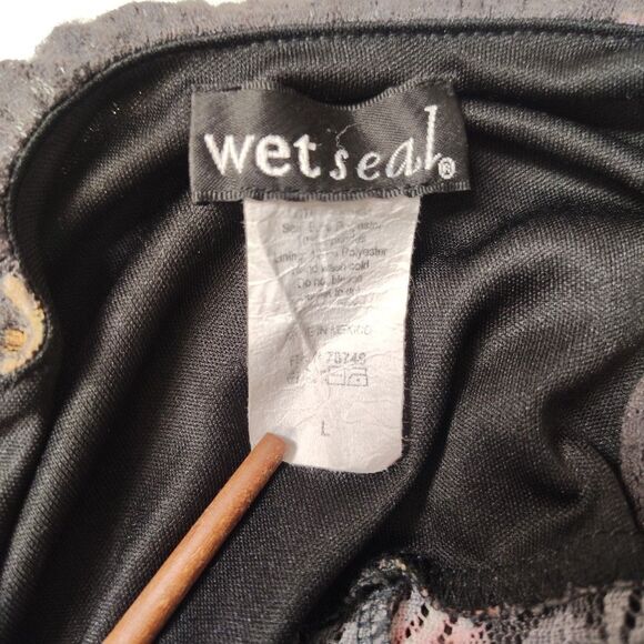 Wet Seal Women Sheer Lace Babydoll Top Floral Black Tier Tank Top Sz L Coquette - Picture 3 of 8